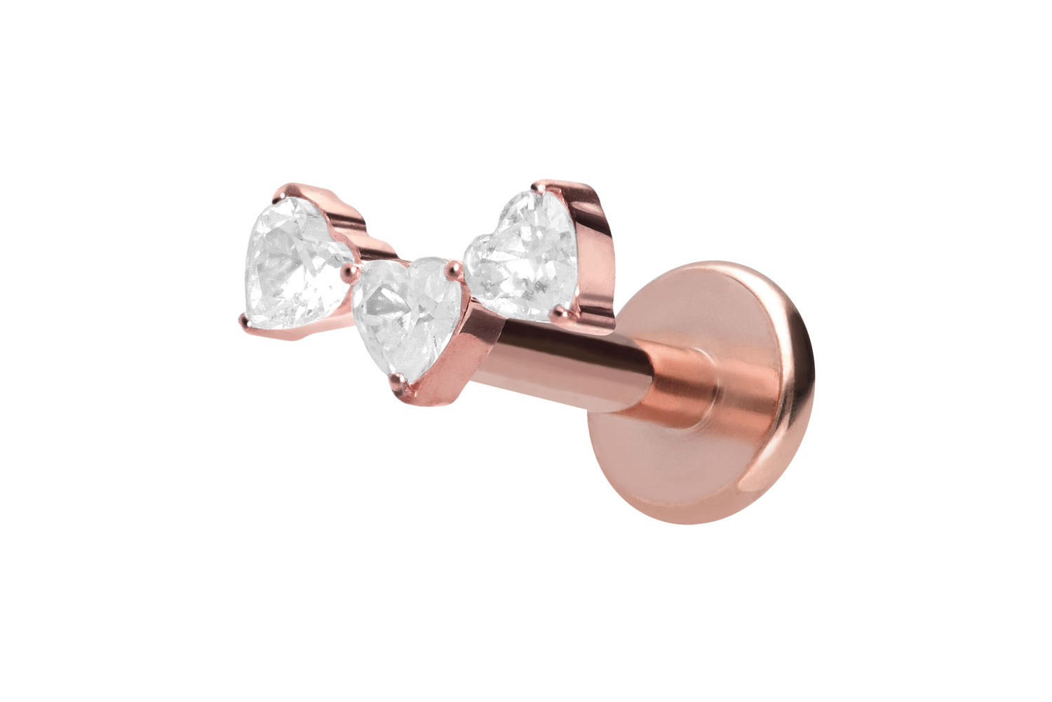 Titan Labret Piercing mit Innengewinde 3 KRISTALLHERZEN
